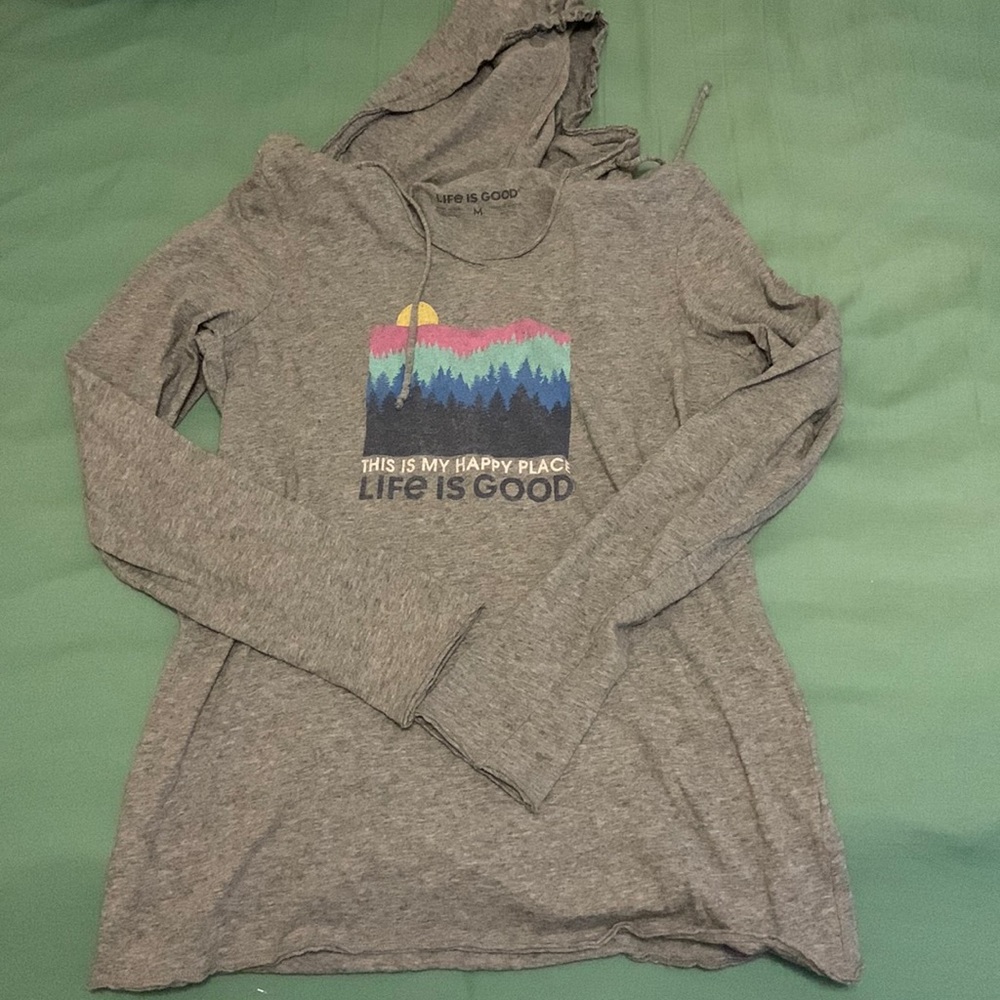 Life is good hooded long sleeve shirt